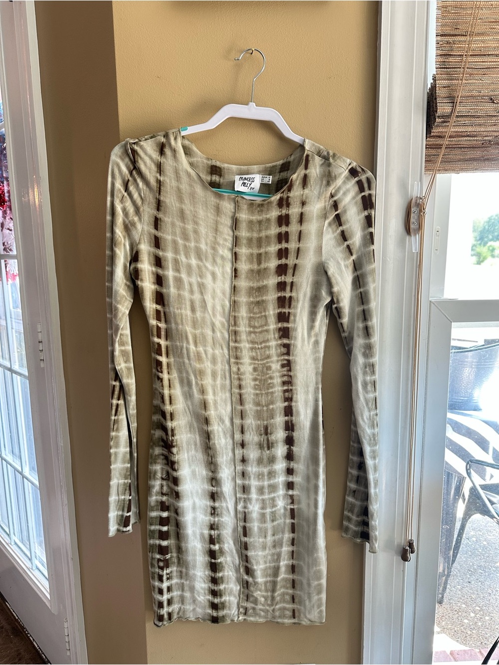 Princess Polly Olive & Brown Tie-Dye Long Sleeve Scoop Dress